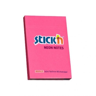 Notas Adhesivas 76 x 51mm Neón Rosa Stick'n