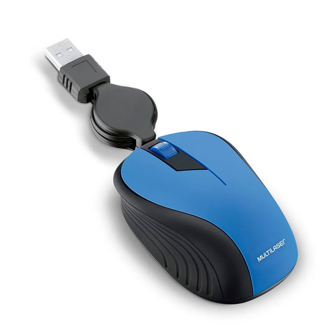 Mouse USB Retractil Azul 1200 DPI Multilaser MO235 