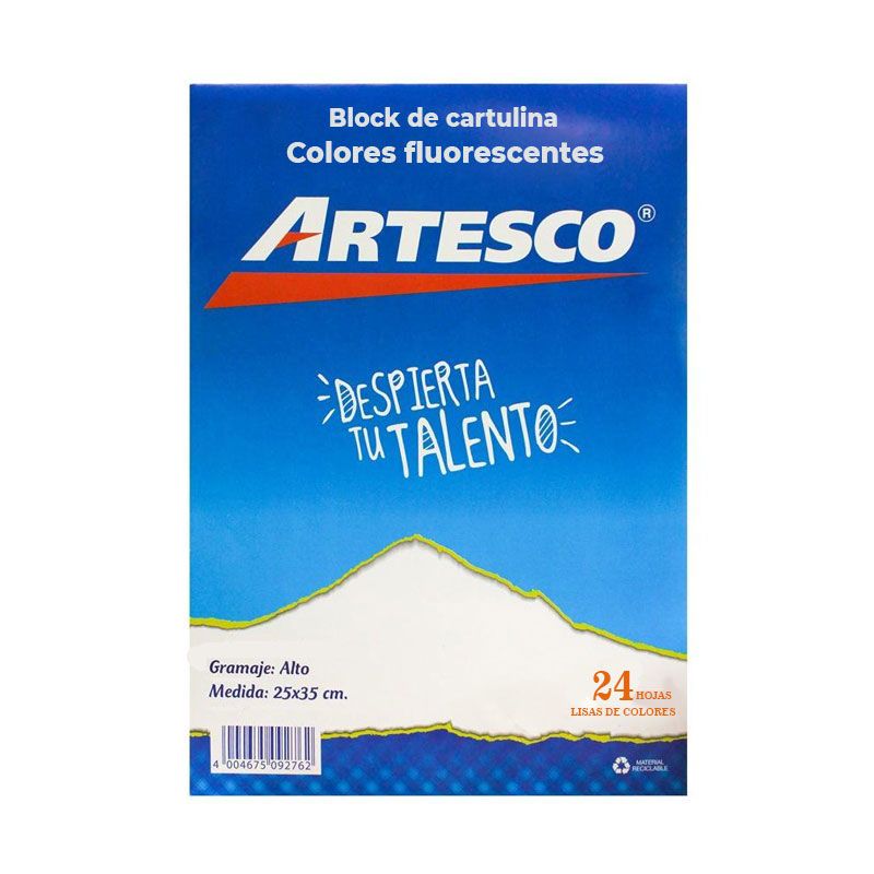 Block Cartulina Colores Fluorescentes A4 24H Artesco