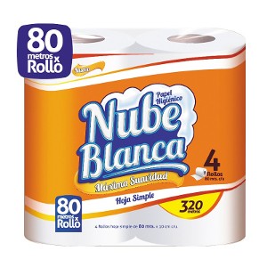 Papel Higiénico Nube Blanca Hoja Simple 80m x4