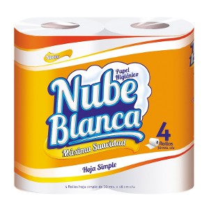 Papel Higiénico Nube Blanca Hoja Simple 30m x4