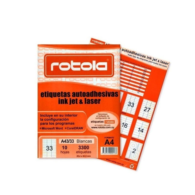 Etiquetas Imprimibles A4 3300 Unidades Rotola 63.5 x 25.4 mm