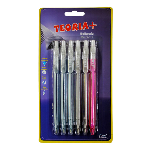 Lapicera Retráctil x6 Colores Surtidos Teoría+