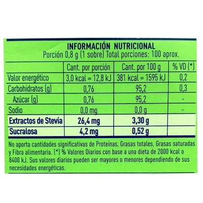 Edulcorante Sucaryl Stevia x100 Sobres de 1gr