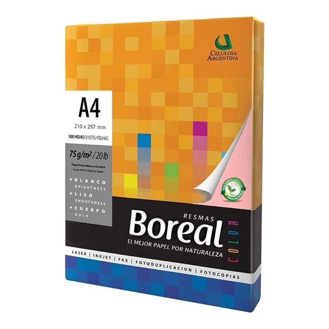 Papel Boreal A4 de Color 75g x500 hojas Rosa