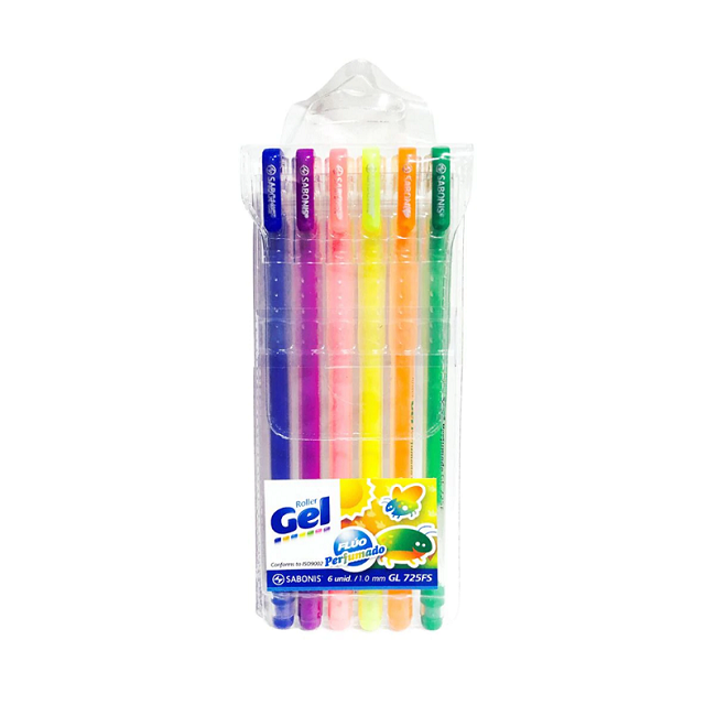 Lapicera Gel fluo x6 Colores Sabonis