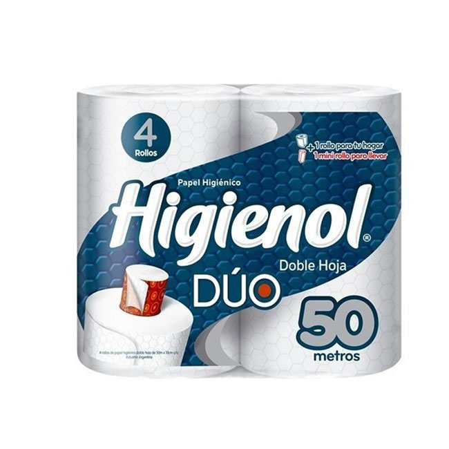 Papel Higiénico Higienol Duo Doble Hoja 50Mts X4