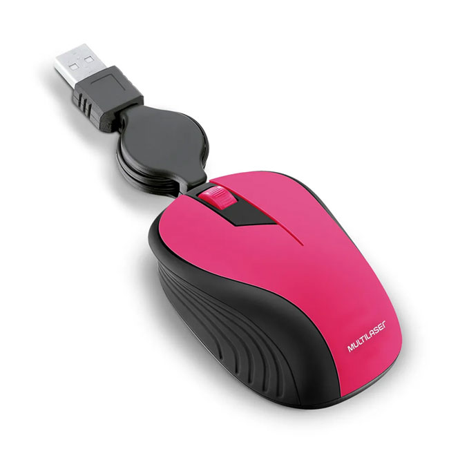 Mouse USB Retractil Rosa 1200 DPI Multilaser MO233