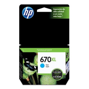 Cartucho Original HP CZ118AL 670XL Cyan 3525 4615 4625