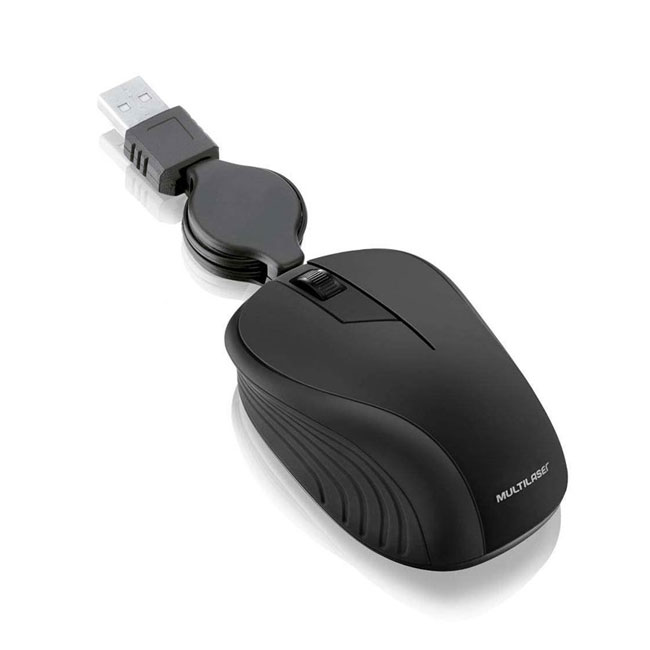 Mouse USB Retractil Negro 1200 DPI Multilaser MO231