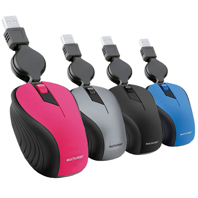 Mouse USB Retractil Rosa 1200 DPI Multilaser MO233