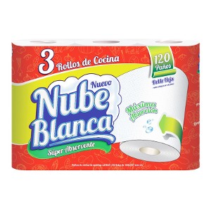 Papel Toalla de Cocina Nube Blanca Doble Hoja x3