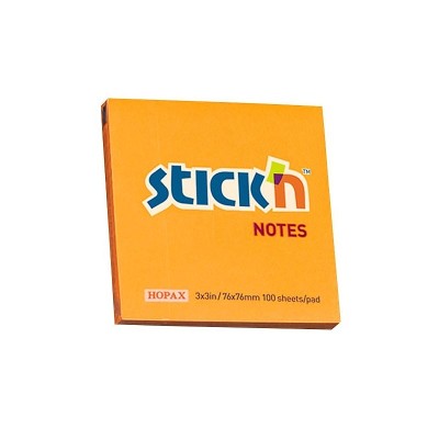 Notas Adhesivas 76 x 76mm Flúor Naranja Stick'n