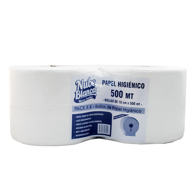 Papel Higiénico Nube Blanca Jumbo Hoja Simple 500m x4