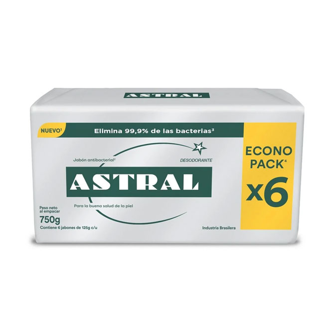 Jabón de Tocador Antibacterial 125g pack x6 Astral Plata 