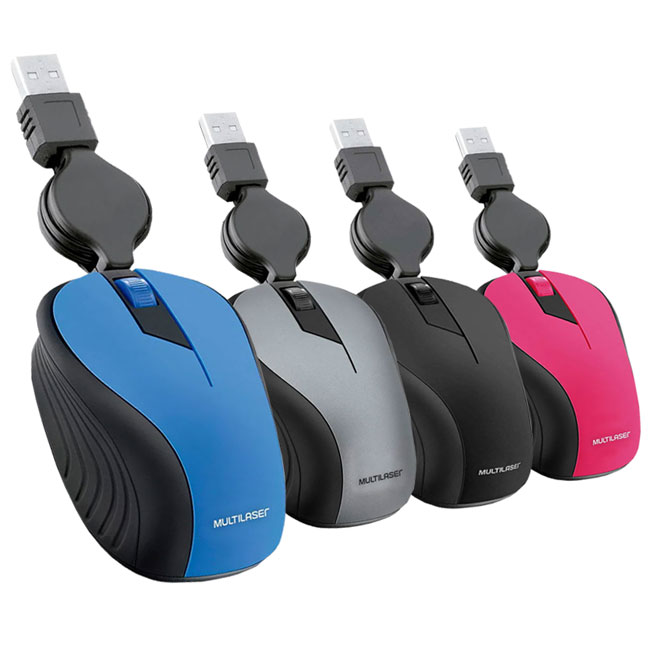 Mouse USB Retractil Azul 1200 DPI Multilaser MO235 